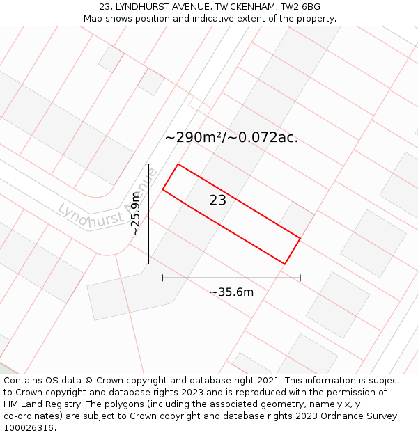 23, LYNDHURST AVENUE, TWICKENHAM, TW2 6BG: Plot and title map
