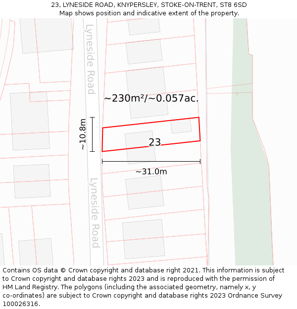 23, LYNESIDE ROAD, KNYPERSLEY, STOKE-ON-TRENT, ST8 6SD: Plot and title map