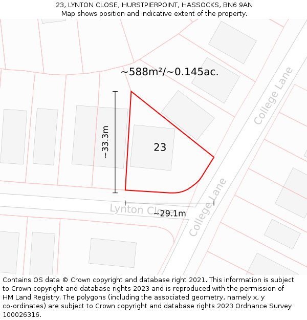 23, LYNTON CLOSE, HURSTPIERPOINT, HASSOCKS, BN6 9AN: Plot and title map