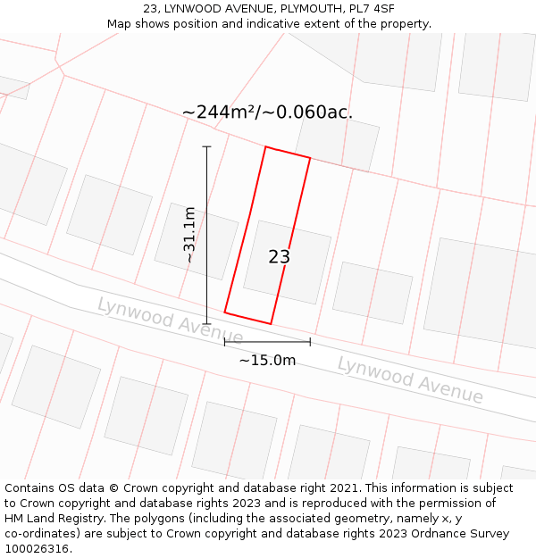 23, LYNWOOD AVENUE, PLYMOUTH, PL7 4SF: Plot and title map