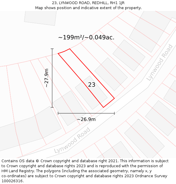 23, LYNWOOD ROAD, REDHILL, RH1 1JR: Plot and title map