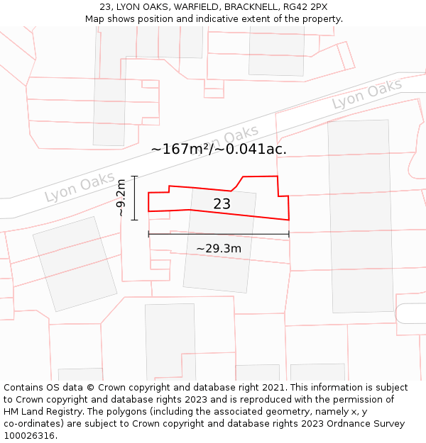 23, LYON OAKS, WARFIELD, BRACKNELL, RG42 2PX: Plot and title map