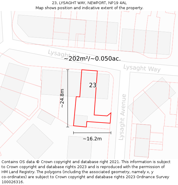 23, LYSAGHT WAY, NEWPORT, NP19 4AL: Plot and title map