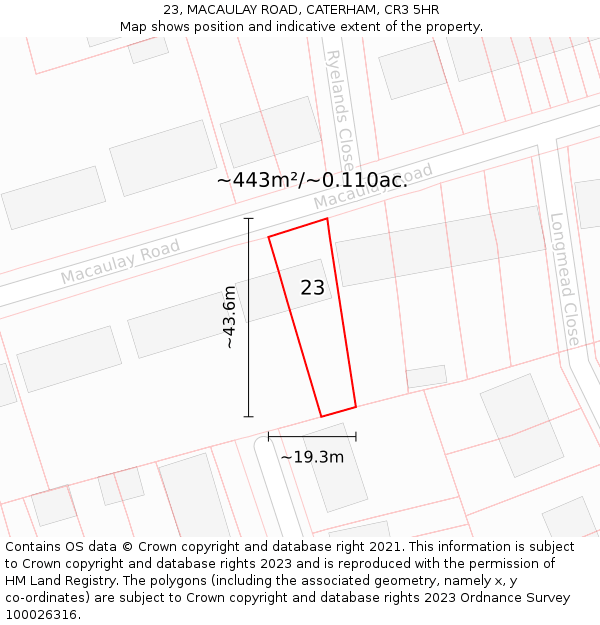 23, MACAULAY ROAD, CATERHAM, CR3 5HR: Plot and title map