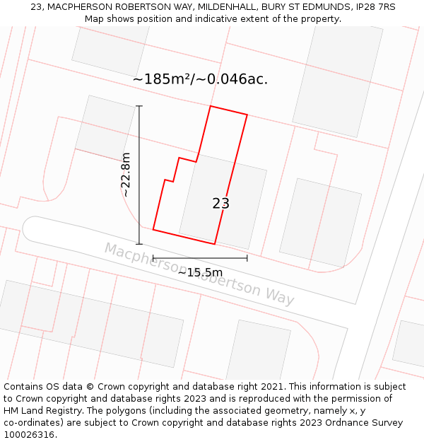 23, MACPHERSON ROBERTSON WAY, MILDENHALL, BURY ST EDMUNDS, IP28 7RS: Plot and title map