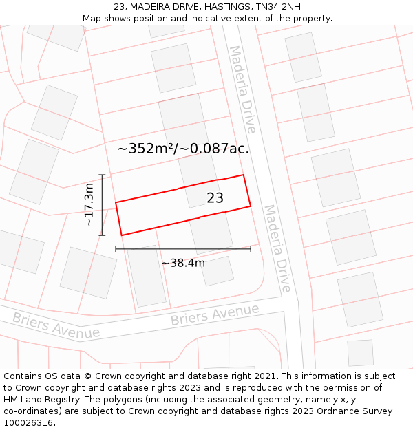 23, MADEIRA DRIVE, HASTINGS, TN34 2NH: Plot and title map