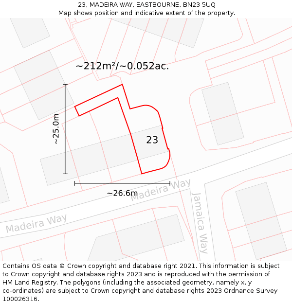 23, MADEIRA WAY, EASTBOURNE, BN23 5UQ: Plot and title map