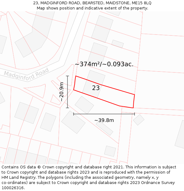 23, MADGINFORD ROAD, BEARSTED, MAIDSTONE, ME15 8LQ: Plot and title map