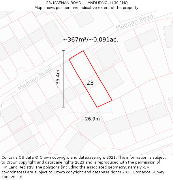 23, MAENAN ROAD, LLANDUDNO, LL30 1NQ: Plot and title map