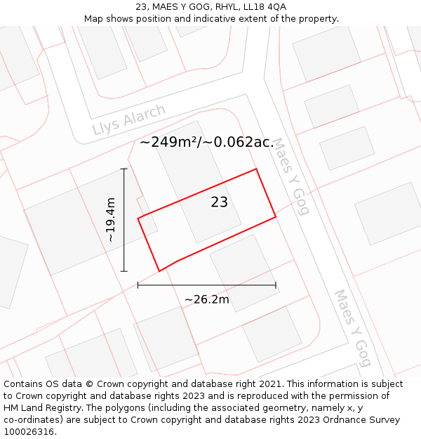 23, MAES Y GOG, RHYL, LL18 4QA: Plot and title map