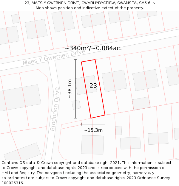 23, MAES Y GWERNEN DRIVE, CWMRHYDYCEIRW, SWANSEA, SA6 6LN: Plot and title map