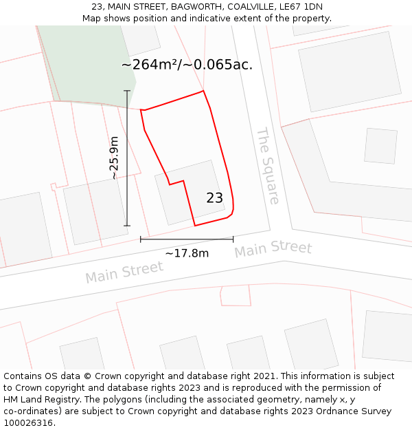 23, MAIN STREET, BAGWORTH, COALVILLE, LE67 1DN: Plot and title map