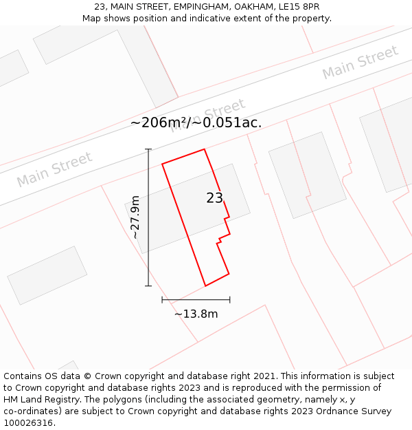 23, MAIN STREET, EMPINGHAM, OAKHAM, LE15 8PR: Plot and title map