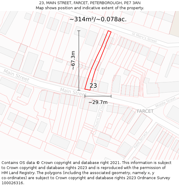 23, MAIN STREET, FARCET, PETERBOROUGH, PE7 3AN: Plot and title map