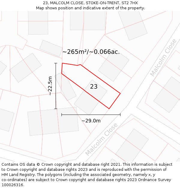 23, MALCOLM CLOSE, STOKE-ON-TRENT, ST2 7HX: Plot and title map