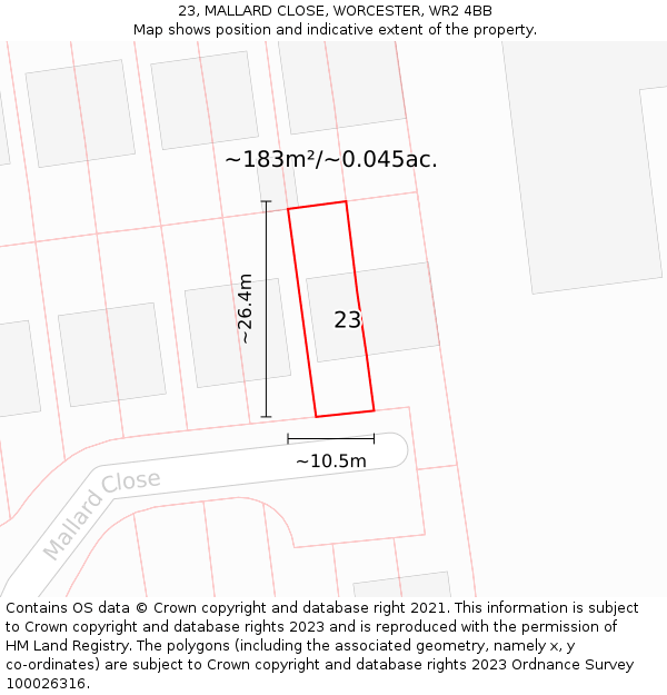 23, MALLARD CLOSE, WORCESTER, WR2 4BB: Plot and title map