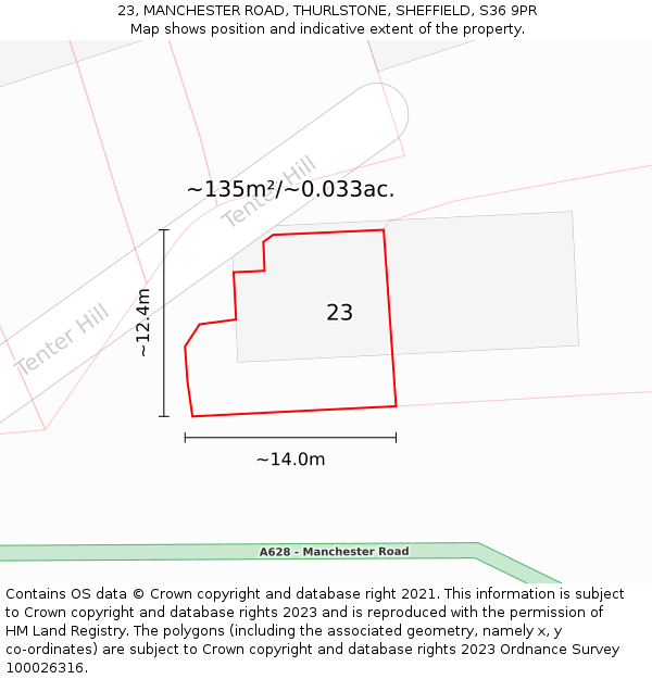 23, MANCHESTER ROAD, THURLSTONE, SHEFFIELD, S36 9PR: Plot and title map