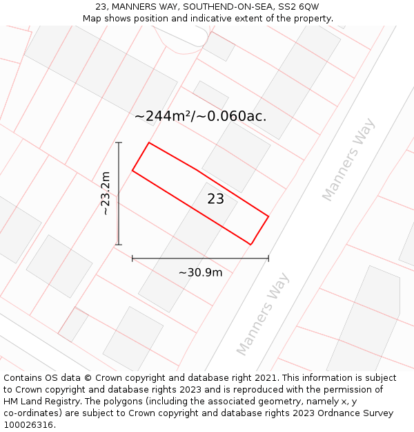 23, MANNERS WAY, SOUTHEND-ON-SEA, SS2 6QW: Plot and title map