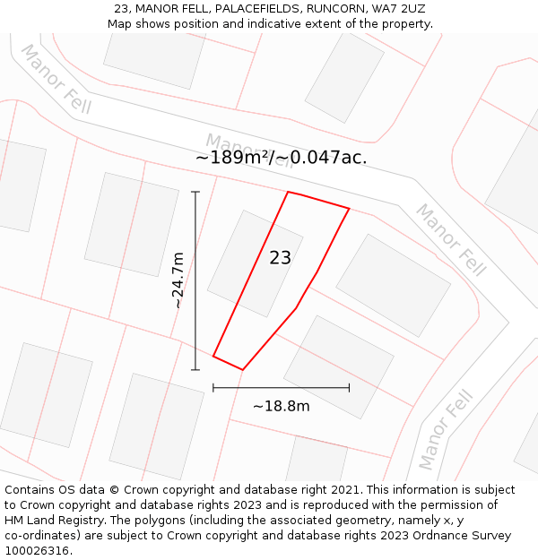 23, MANOR FELL, PALACEFIELDS, RUNCORN, WA7 2UZ: Plot and title map