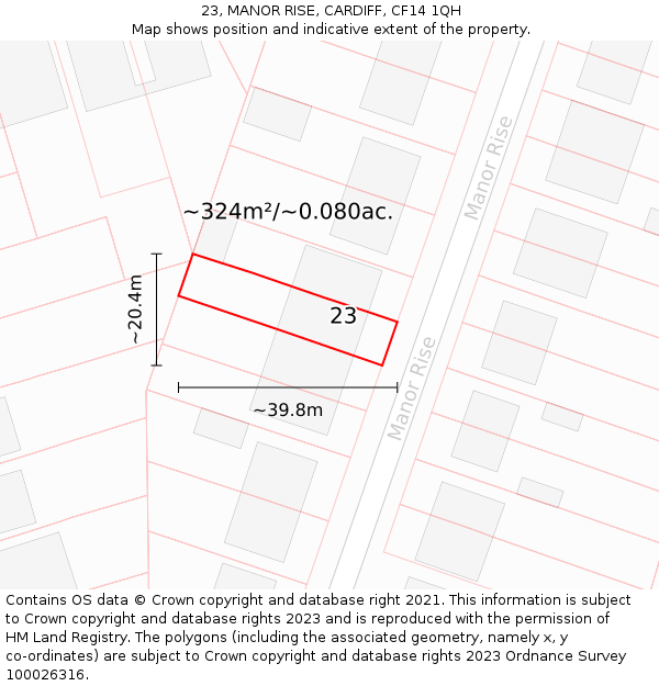 23, MANOR RISE, CARDIFF, CF14 1QH: Plot and title map