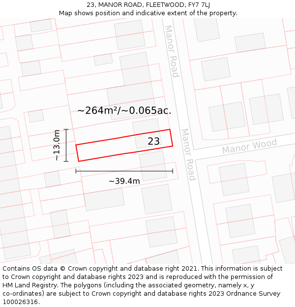 23, MANOR ROAD, FLEETWOOD, FY7 7LJ: Plot and title map