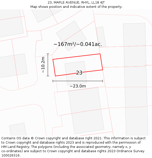 23, MAPLE AVENUE, RHYL, LL18 4JT: Plot and title map