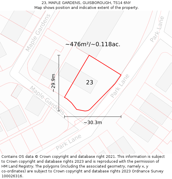 23, MAPLE GARDENS, GUISBOROUGH, TS14 6NY: Plot and title map