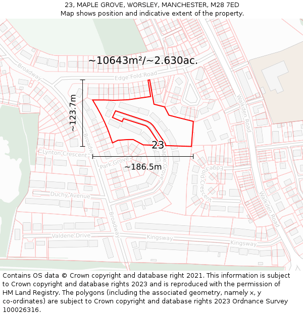 23, MAPLE GROVE, WORSLEY, MANCHESTER, M28 7ED: Plot and title map