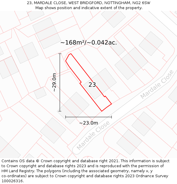 23, MARDALE CLOSE, WEST BRIDGFORD, NOTTINGHAM, NG2 6SW: Plot and title map