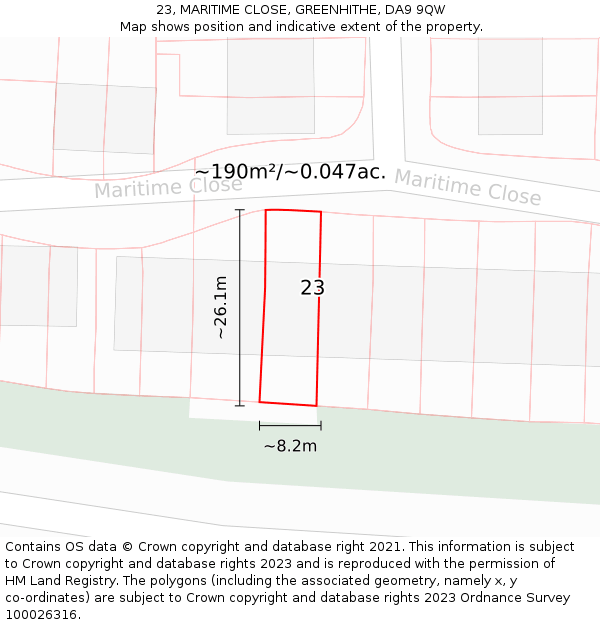 23, MARITIME CLOSE, GREENHITHE, DA9 9QW: Plot and title map