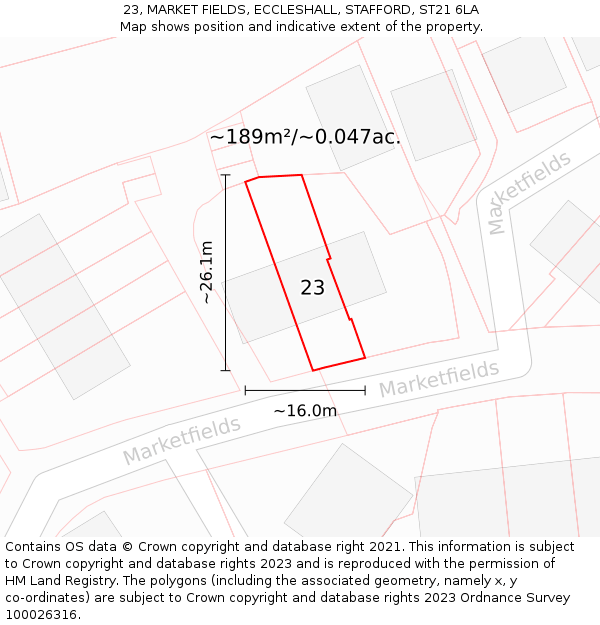 23, MARKET FIELDS, ECCLESHALL, STAFFORD, ST21 6LA: Plot and title map