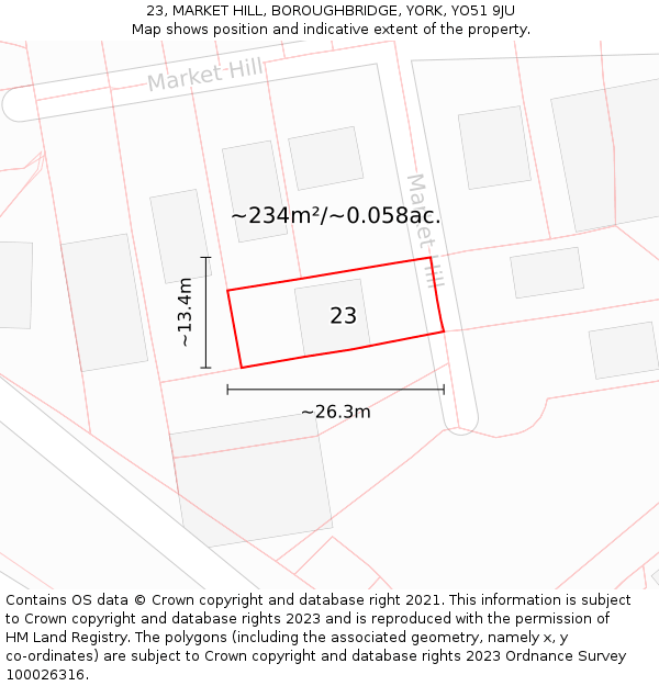 23, MARKET HILL, BOROUGHBRIDGE, YORK, YO51 9JU: Plot and title map