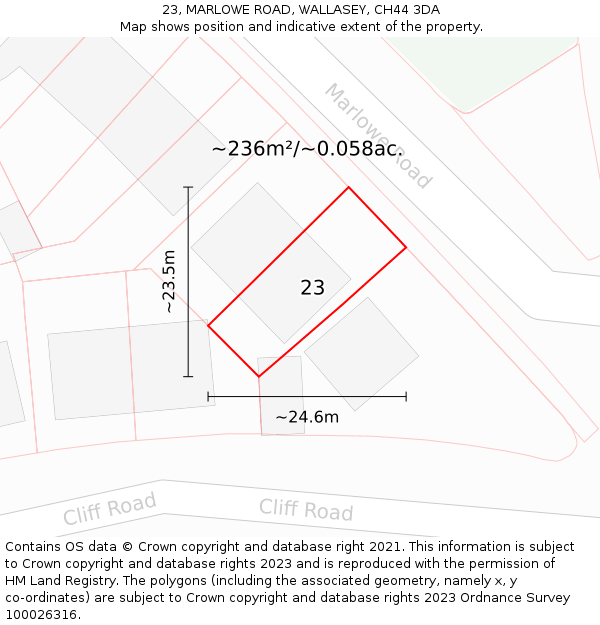 23, MARLOWE ROAD, WALLASEY, CH44 3DA: Plot and title map