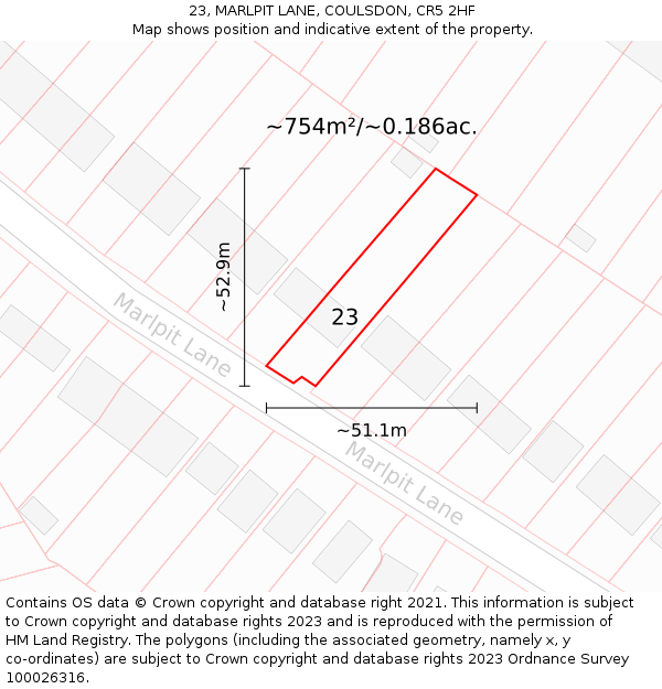 23, MARLPIT LANE, COULSDON, CR5 2HF: Plot and title map