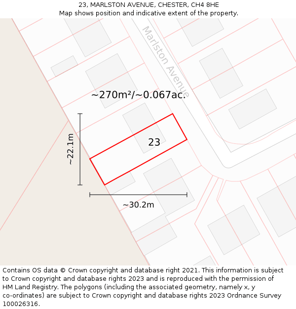 23, MARLSTON AVENUE, CHESTER, CH4 8HE: Plot and title map