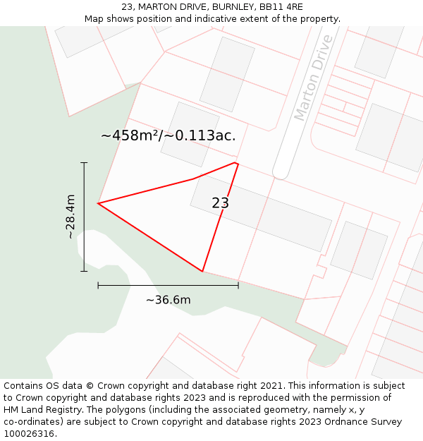 23, MARTON DRIVE, BURNLEY, BB11 4RE: Plot and title map