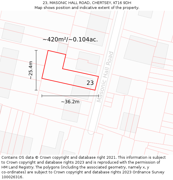 23, MASONIC HALL ROAD, CHERTSEY, KT16 9DH: Plot and title map