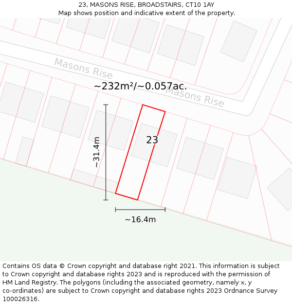 23, MASONS RISE, BROADSTAIRS, CT10 1AY: Plot and title map