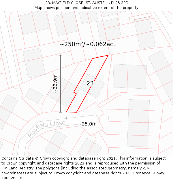 23, MAYFIELD CLOSE, ST. AUSTELL, PL25 3PD: Plot and title map