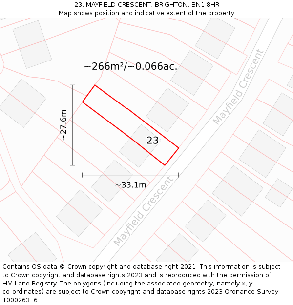 23, MAYFIELD CRESCENT, BRIGHTON, BN1 8HR: Plot and title map