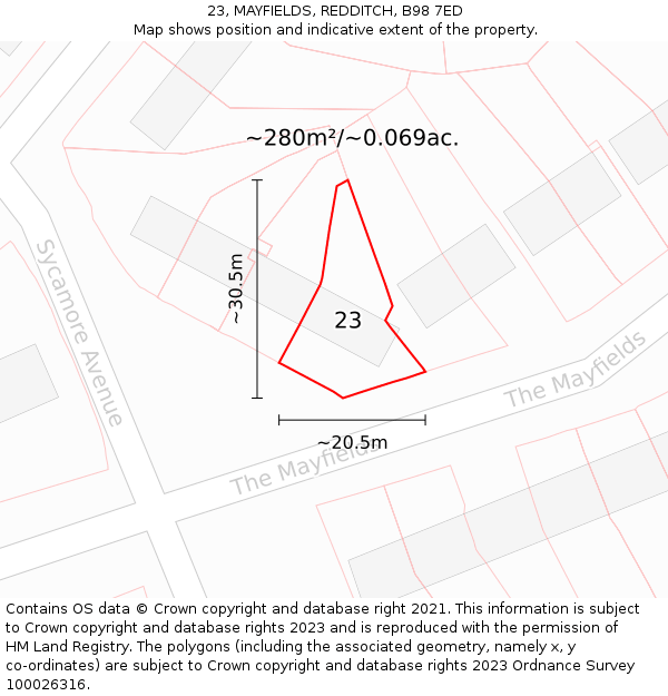 23, MAYFIELDS, REDDITCH, B98 7ED: Plot and title map