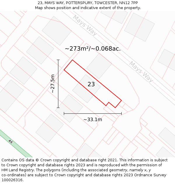 23, MAYS WAY, POTTERSPURY, TOWCESTER, NN12 7PP: Plot and title map