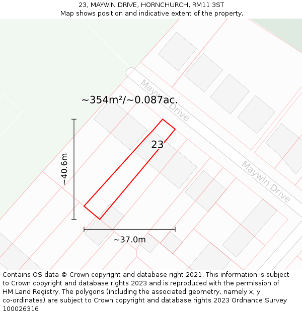 23, MAYWIN DRIVE, HORNCHURCH, RM11 3ST: Plot and title map