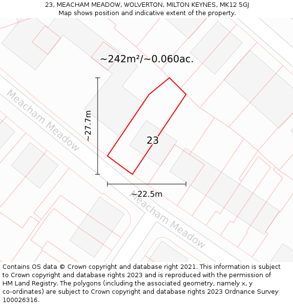 23, MEACHAM MEADOW, WOLVERTON, MILTON KEYNES, MK12 5GJ: Plot and title map