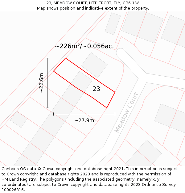 23, MEADOW COURT, LITTLEPORT, ELY, CB6 1JW: Plot and title map