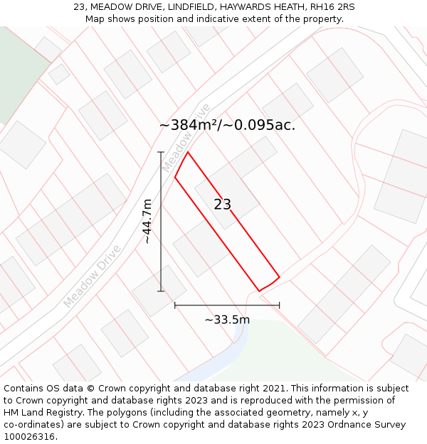 23, MEADOW DRIVE, LINDFIELD, HAYWARDS HEATH, RH16 2RS: Plot and title map