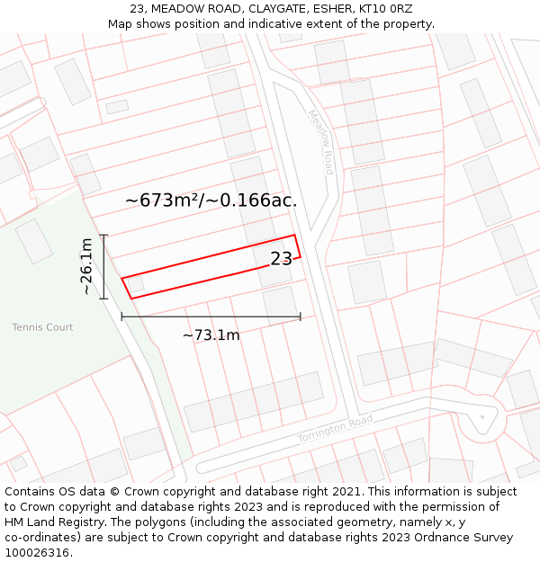 23, MEADOW ROAD, CLAYGATE, ESHER, KT10 0RZ: Plot and title map