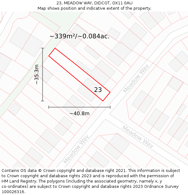 23, MEADOW WAY, DIDCOT, OX11 0AU: Plot and title map