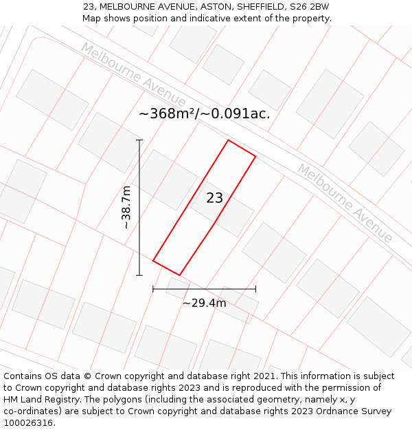 23, MELBOURNE AVENUE, ASTON, SHEFFIELD, S26 2BW: Plot and title map