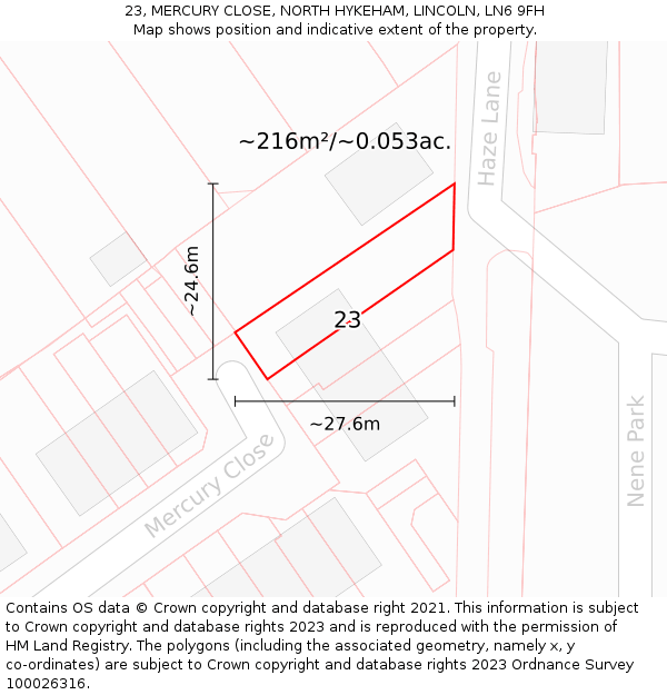 23, MERCURY CLOSE, NORTH HYKEHAM, LINCOLN, LN6 9FH: Plot and title map